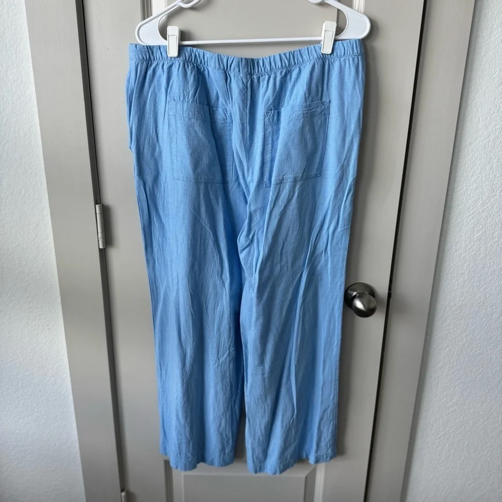 H&M Women’s Low Rise Light Blue Elastic Linen Pull On Pants Size Large